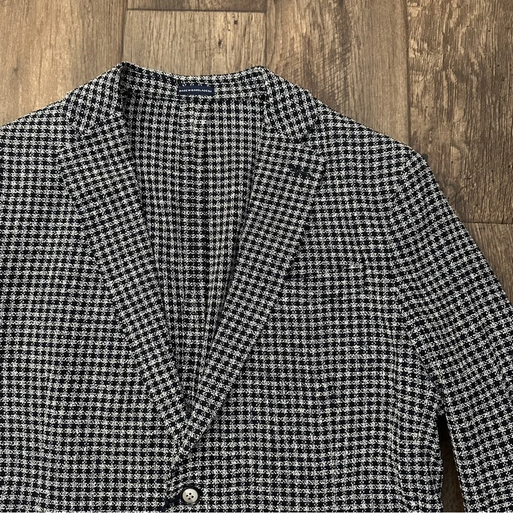 Stafford Classic Fit Sport Coat Blazer Jacket Mens Sz 44S White Black Navy Check